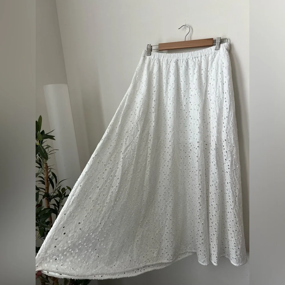 TANYA TAYLOR Sienna Eyelet Cotton Midi Skirt